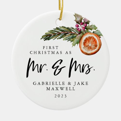 First Christmas Married Rustic Wreath Ornament