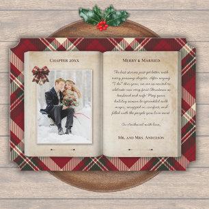 First Christmas Married Storybook Plaid Photo Holiday Card