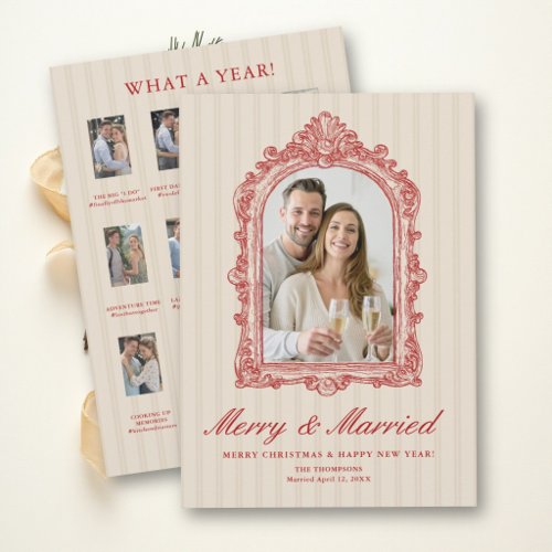 First Christmas Married Vintage Ink Red Arch Beige Holiday Card