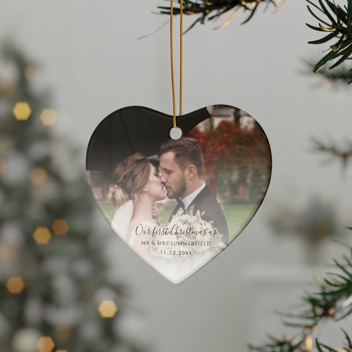 First Christmas Married Wedding Anniversary Photo Ceramic Ornament