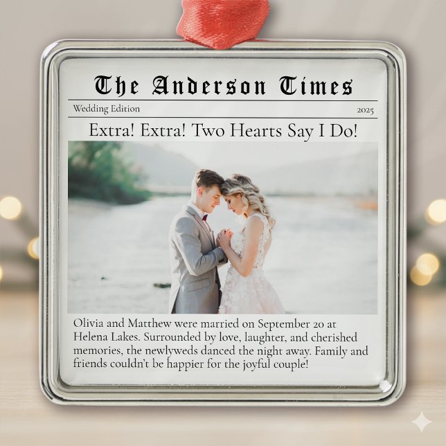 First Christmas Married | Wedding Announcement  Metal Ornament (Creator Uploaded)