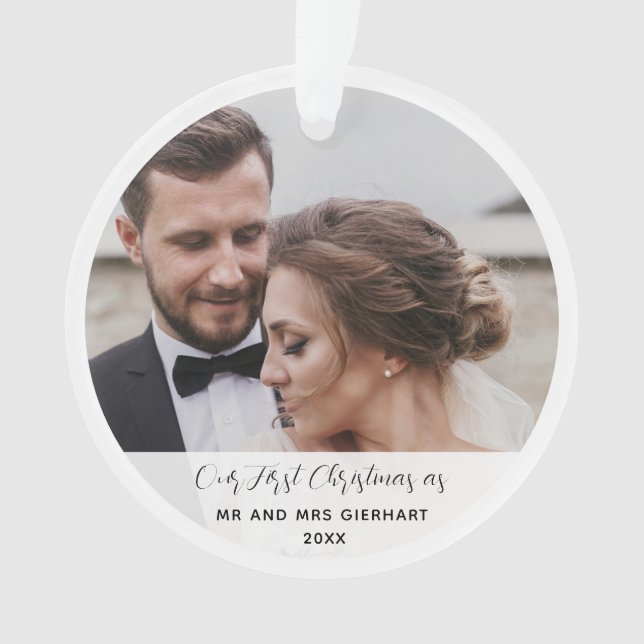 First Christmas Married Wedding Day Photo Keepsake Ornament (Front)