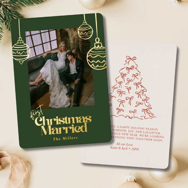 First Christmas Married Wedding Photo Green & Red Foil Holiday Card (First Christmas Married Wedding Photo Green & Red Foil Holiday Card
)