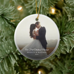 First Christmas Married Wedding Photo Keepsake Ceramic Ornament