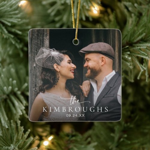 First Christmas Married Wedding Photo Newlywed Ceramic Ornament