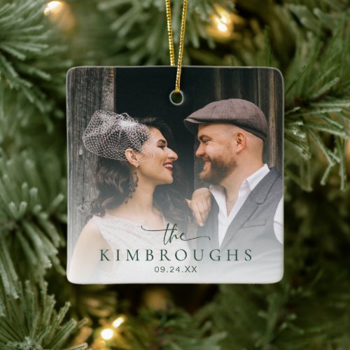 First Christmas Married Wedding Photo Newlywed Ceramic Ornament