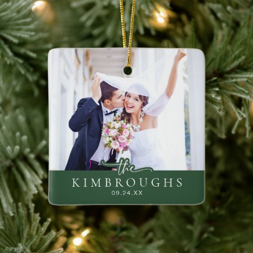 First Christmas Married Wedding Photo Newlywed Ceramic Ornament