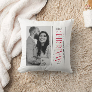 First  Christmas Married Wedding Photo Newlyweds Throw Pillow