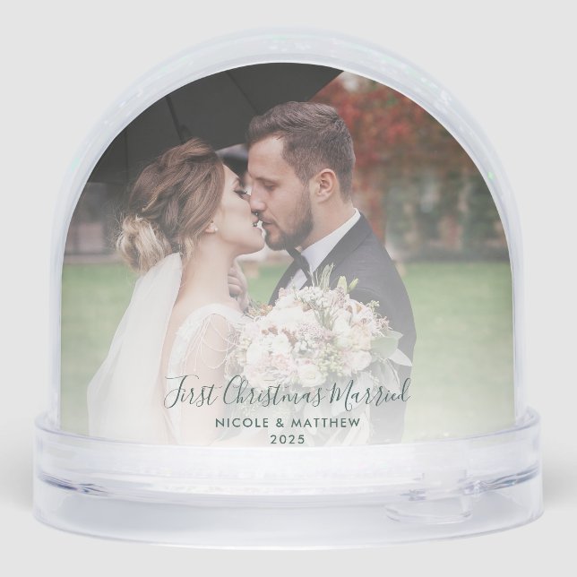 First Christmas Married Wedding Photos Custom Snow Globe (Back)