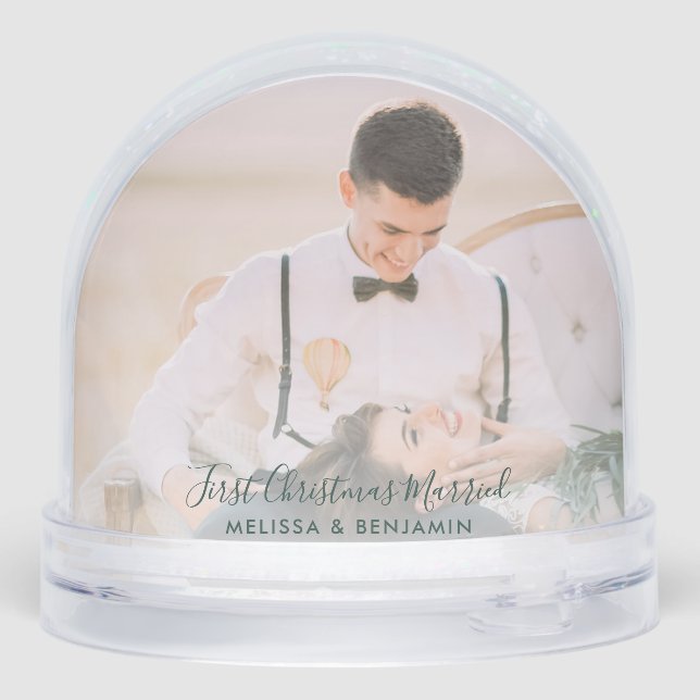 First Christmas Married Wedding Photos Custom Snow Globe (Back)