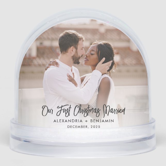 First Christmas Married Wedding Photos Snow Globe (Front)