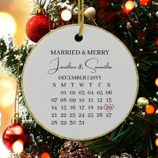 First Christmas Married with Date & Photo in Back Ceramic Ornament