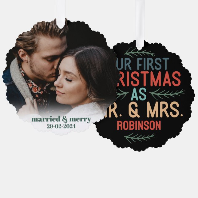 First Christmas Merry and Married Holiday Accents Ornament Card (Front/Back)