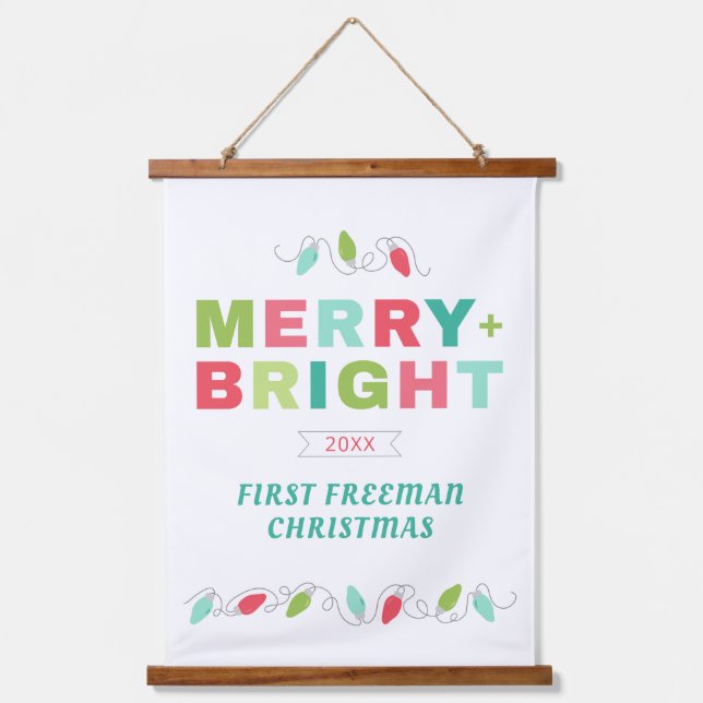First Christmas Merry + Bright Wall Banner Hanging Tapestry (Front)