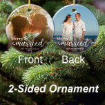 First Christmas Merry Married Double Sided Photo Ceramic Ornament