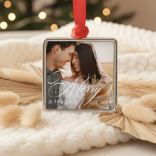 First Christmas Merry &amp; Married Newlyweds Keepsake Metal Ornament