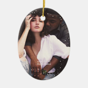 First Christmas Minimal Typewriter Photo Oval Ceramic Ornament