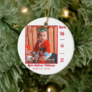  First Christmas Modern Baby Birth Stats Photo  Ceramic Ornament