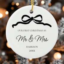 First Christmas Modern Photo Newlywed Mr and Mrs