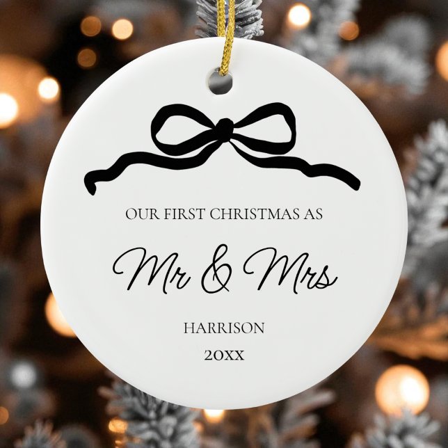 First Christmas Modern Photo Newlywed Mr and Mrs Ceramic Ornament (First Christmas Modern Photo Newlywed Mr and Mrs Ceramic Ornament)