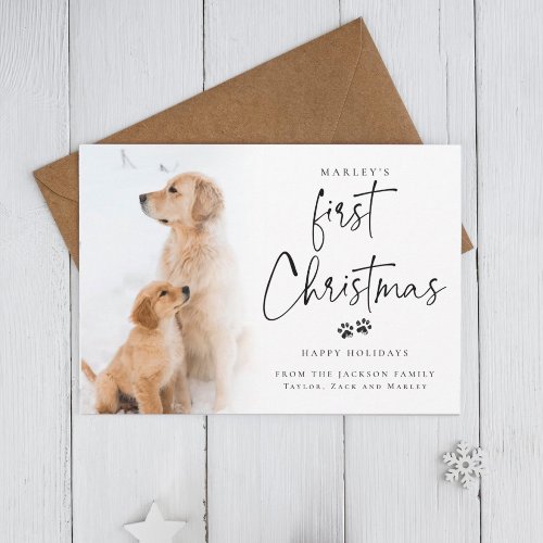 First Christmas  Modern Puppy Custom Photo Holiday Card