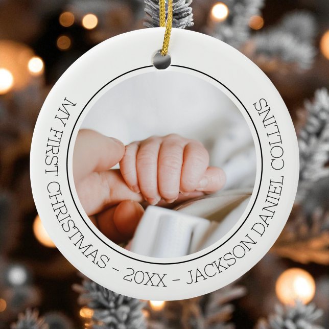 First Christmas Modern Simple Baby 2 Photo Newborn Ceramic Ornament (First Christmas Modern Simple Baby 2 Photo Newborn Ceramic Ornament)