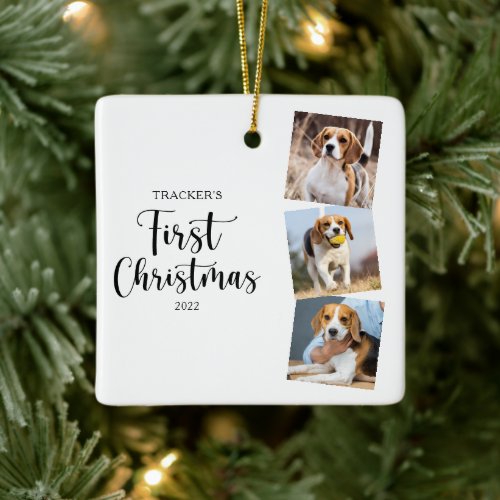 First Christmas Modern Simple Pet Puppy Dog Photo Ceramic Ornament