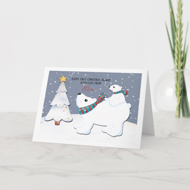First Christmas Mommy Polar Bear Personalized Holiday Card (Front)