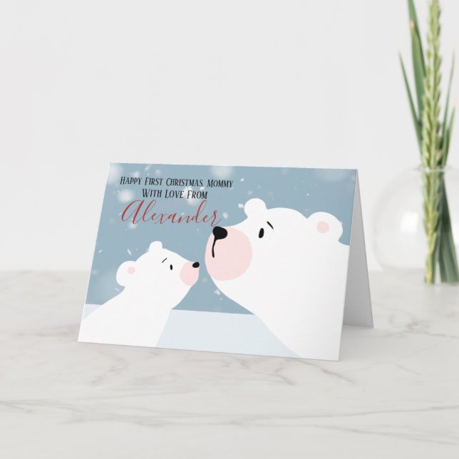 First Christmas Mommy Polar Bear Personalized Holiday Card (Front)