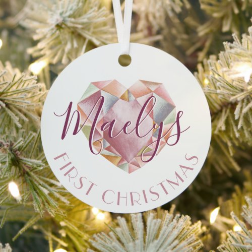  First Christmas Monogram Or Name Blush Pink Photo Metal Ornament