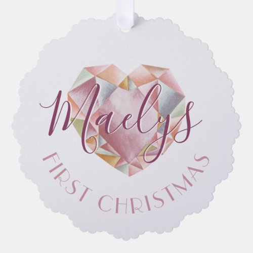  First Christmas Monogram Or Name Blush Pink Photo Ornament Card