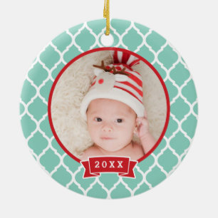 First Christmas Monogram Photo Holiday Ornament