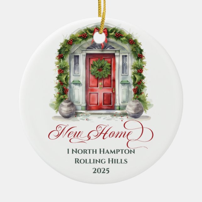 First Christmas Monogrammed New Home  Metal Orname Ceramic Ornament (Front)