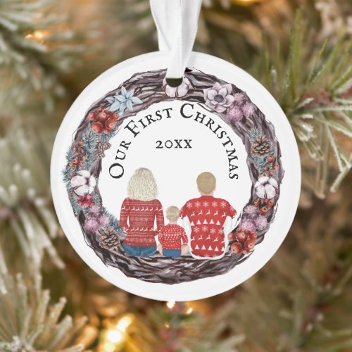 First Christmas mother father child blonde photo Ornament