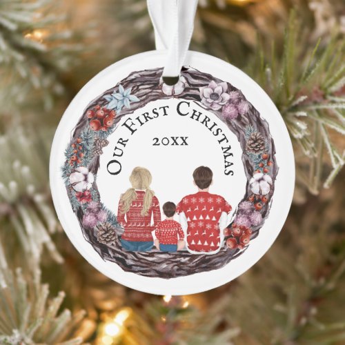 First Christmas mother father child PHOTO Ornament