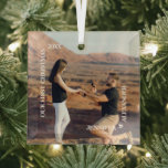 First Christmas Mr and Mrs Couple Photo Glass Ornament<br><div class="desc">Our First Christmas, your names and your favorite photo on a square glass ornament. Create Christmas tree ornaments for yourself or give as a gift to family, friends, parents and grandparents! **TIP: We suggest you crop your photo to a square before uploading to ensure you're centered on the ornament (leave...</div>