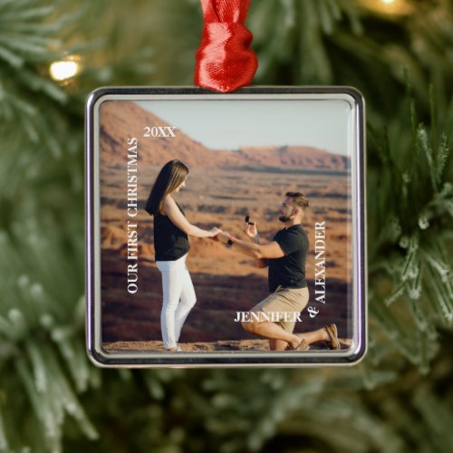 First Christmas Mr and Mrs Couple Photo Metal Ornament