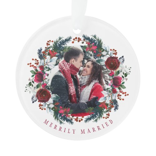 First Christmas Mr and Mrs floral elegant photo Ornament