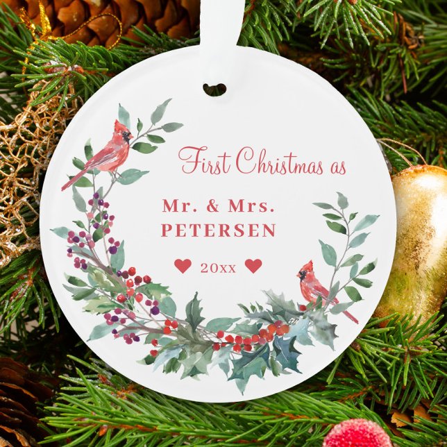 First Christmas Mr and Mrs floral elegant rustic Ornament (Creator Uploaded)