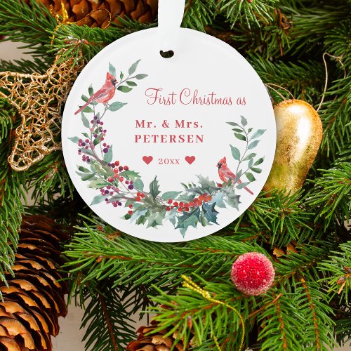 First Christmas Mr and Mrs floral elegant rustic Ornament