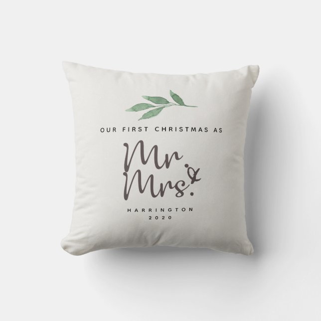 First Christmas Mr. and Mrs. Heirloom Throw Pillow (Front)