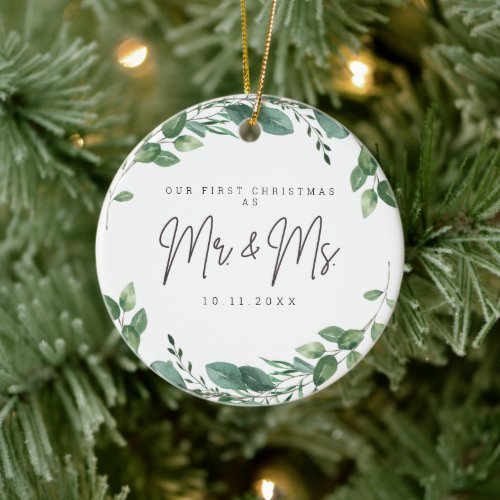 First Christmas Mr and Mrs Modern Script Ceramic Ornament
