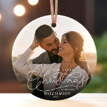 First Christmas Mr and Mrs Newlyweds Wedding Photo Ceramic Ornament<br><div class="desc">Deck the halls with 'First Christmas Mr. & Mrs.' photo ornament. Celebrate newlywed bliss with your custom touch on this elegant modern hand lettered script design! 🎄✨💍 #NewlywedJoy #PersonalizedMemories</div>