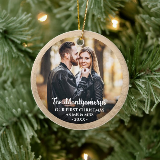 First Christmas Mr and Mrs Photo Ceramic Ornament (Tree)