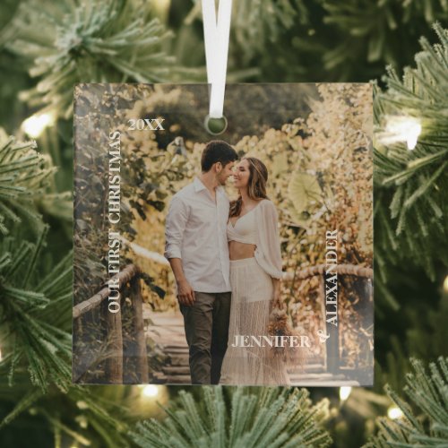 First Christmas Mr and Mrs Photo Glass Ornament