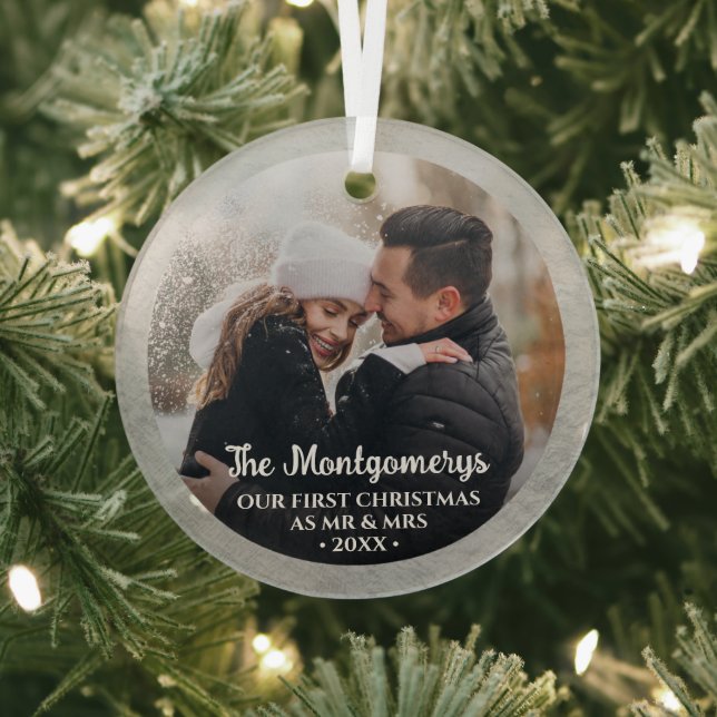 First Christmas Mr and Mrs Photo Glass Ornament (Insitu)