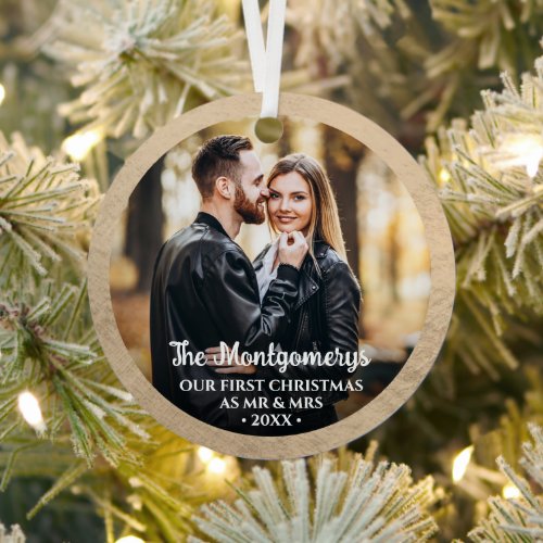 First Christmas Mr and Mrs Photo Metal Ornament
