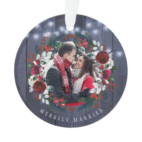 First Christmas Mr and Mrs rustic floral photo Ornament