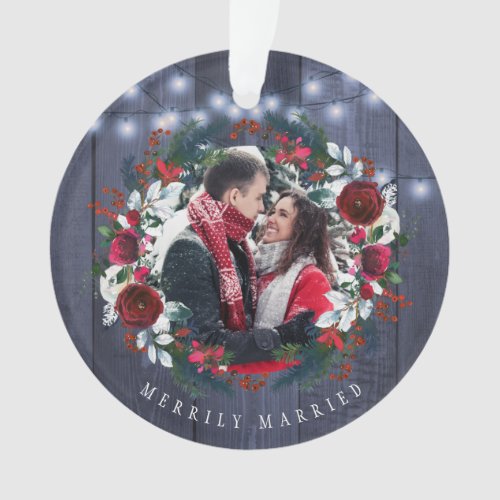 First Christmas Mr and Mrs rustic floral photo Ornament