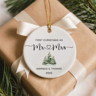 First Christmas Mr and Mrs Wedding Ceramic Ornament